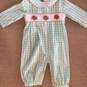 Cecil & Lou 12m EUC smocked turkey Thanksgiving long romper